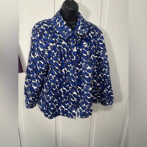Sandro Blue and White Print Women’s Big Button  Blazer Size 1X EUC